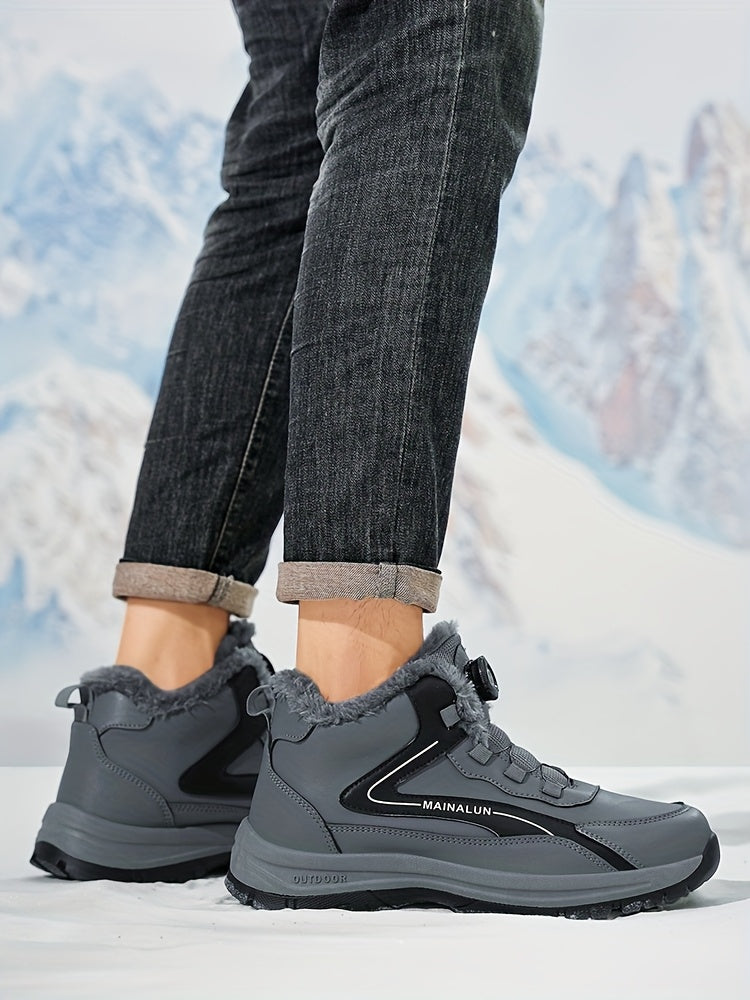 MAINALUN Men'S High-Top Winter Snow Boots - Heavy-Duty Warm Hiking Shoes with Plush Lining, Non-Slip PVC Sole, All-Terrain Traction - Heavy-Duty Winter Boots for Skiing, Snowboarding, Ice Fishing - Lightweight & Warm - Ideal