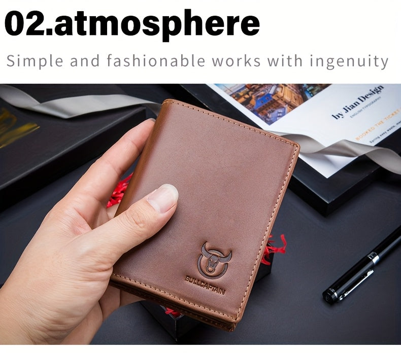 A Lightweight Men'S Leather Wallet Designed for Casual Use, Featuring a Compact Bi-Fold Style, Ample Space for , a Passport Compartment, Multiple Card Slots, And a Storage Pouch for Tickets And - ayq
