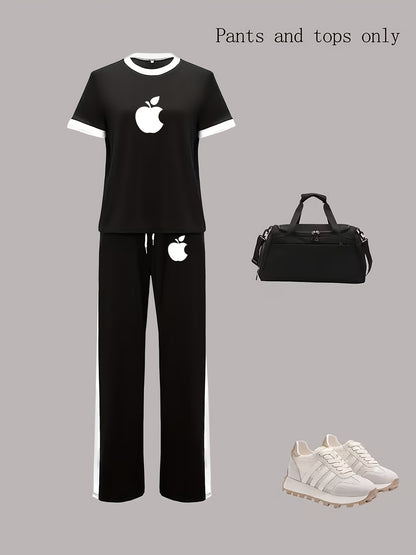 Women's Casual 2-Piece Spring/Summer Set with Short Sleeve Top & Wide-