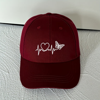 White Butterfly Heartbeat Baseball Cap, Simple Unisex Sports Hat, Sun Protection Outdoor Adjustable Cap