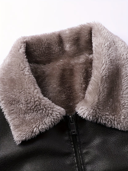 Siji Dou OBM տղամարդու վերարկու, նոր աշնանային/ձմեռային բրդյա ծածկույթով բաճկոն՝ արհեստական ​​մորթուց օձիքով, նորաձև առօրյա բաճկոն տղամարդկանց համար