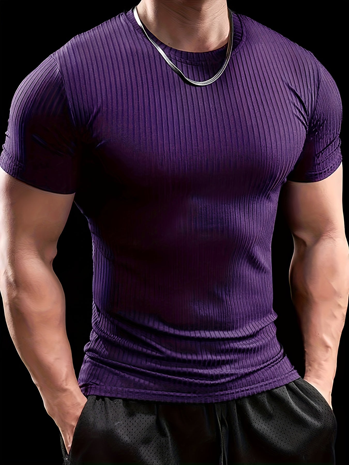Men's Stretch Fit Short Sleeve T-Shirt - Breathable, Comfortable Polyester Blend, Solid Blue, Crew Neck, Casual  Sporty Style for Spring/Summer