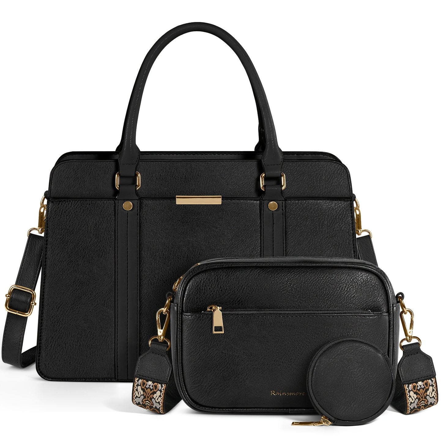 Women's Elegant 3-Piece PU Handbag & Wallet Set with Adjustable Strap