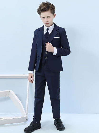 British Style Boys' 4-Piece Formal Suit Set - Jacket, Vest, Pants, Tie