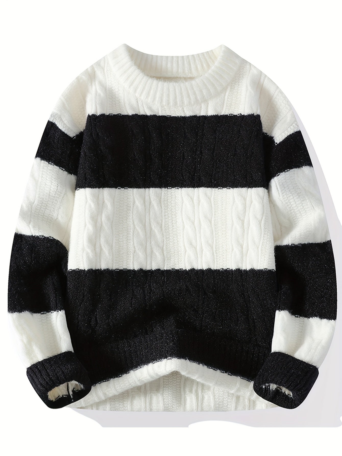 Նոր աշնանային և ձմեռային կլոր վզնոցով նորաձև գծավոր, գունավոր բլոկներով տրիկոտաժե սվիտեր միջին տարիքի տղամարդկանց համար, տաք և հարմարավետ