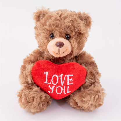Charming 6-Inch Brown & Red Heart 'Love You' Plush Bear - Perfect for Valentine's, Mother's Day & Father's Day Gifts