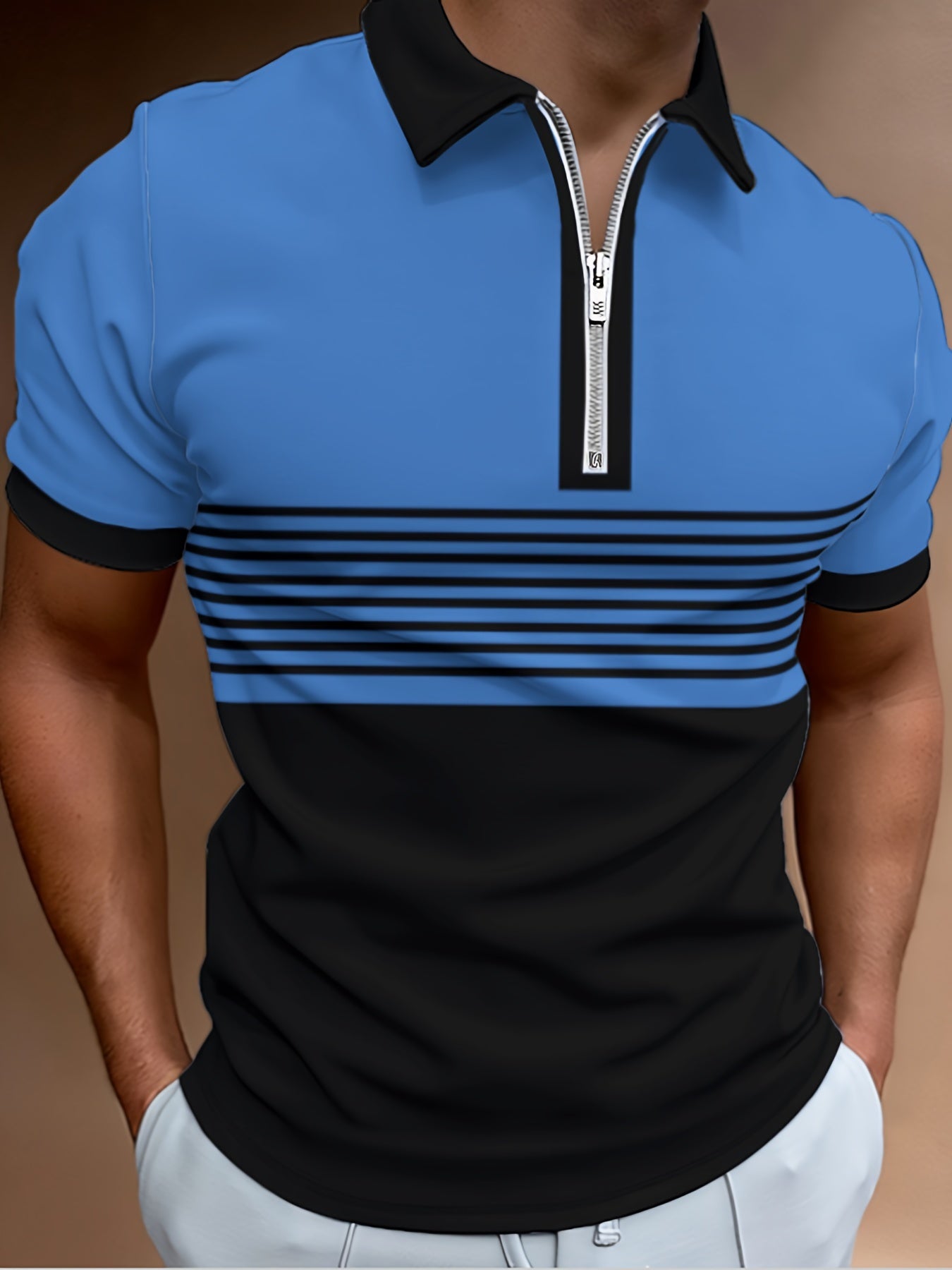 Տղամարդկանց գերժամանակակից գունավոր բլոկ գծավոր կարճ թևով վերնաշապիկով վերնաշապիկ ամառային ամենօրյա, նորաձև կայծակաճարմանդ օձիքով շապիկ