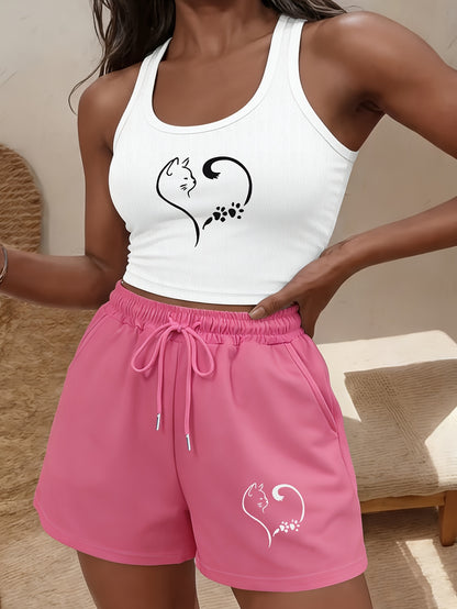 Buttery-Soft Crop Tank & Drawstring Shorts Set for Casual Wear
