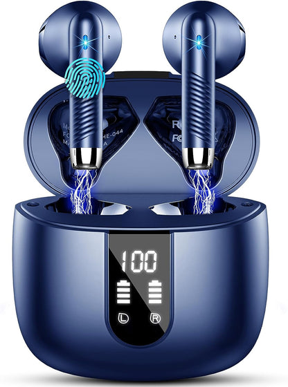Wireless Earbuds, Bluetooth Headphones V5.4 Stereo Bass Ear Buds with ENC Noise Cancelling Mics, 40H Bluetooth Earbuds with LED Display Charging Case, IP7 Waterproof Earphones for Android Ios, Black
