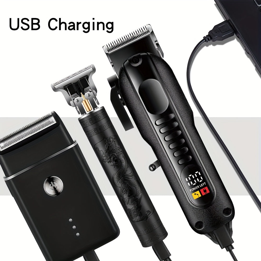 2pcs/3pcs Professional Men'S Hair Clipper - Cordless and USB Rechargeable Beard Trimmer with Limit Comb, Ideal for Haircutting and Beauty, Barber Clippers, Grooming Essentials, Sleek Design, Durable Construction, Personal Car