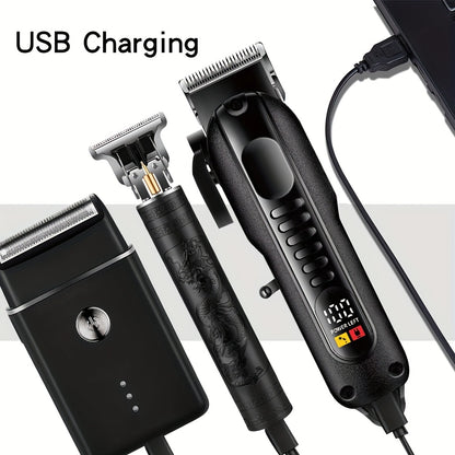 2pcs/3pcs Professional Men'S Hair Clipper - Cordless and USB Rechargeable Beard Trimmer with Limit Comb, Ideal for Haircutting and Beauty, Barber Clippers, Grooming Essentials, Sleek Design, Durable Construction, Personal Car
