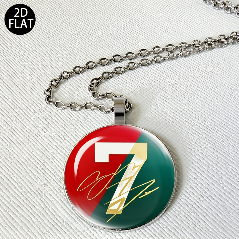 Auspicious Number 7 Soccer Pendant Necklace with Red Green Jersey Desi - ayq