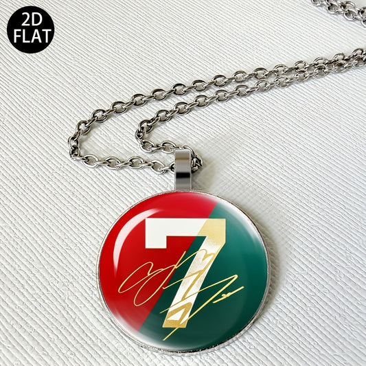 Auspicious Number 7 Soccer Pendant Necklace with Red Green Jersey Desi - ayq
