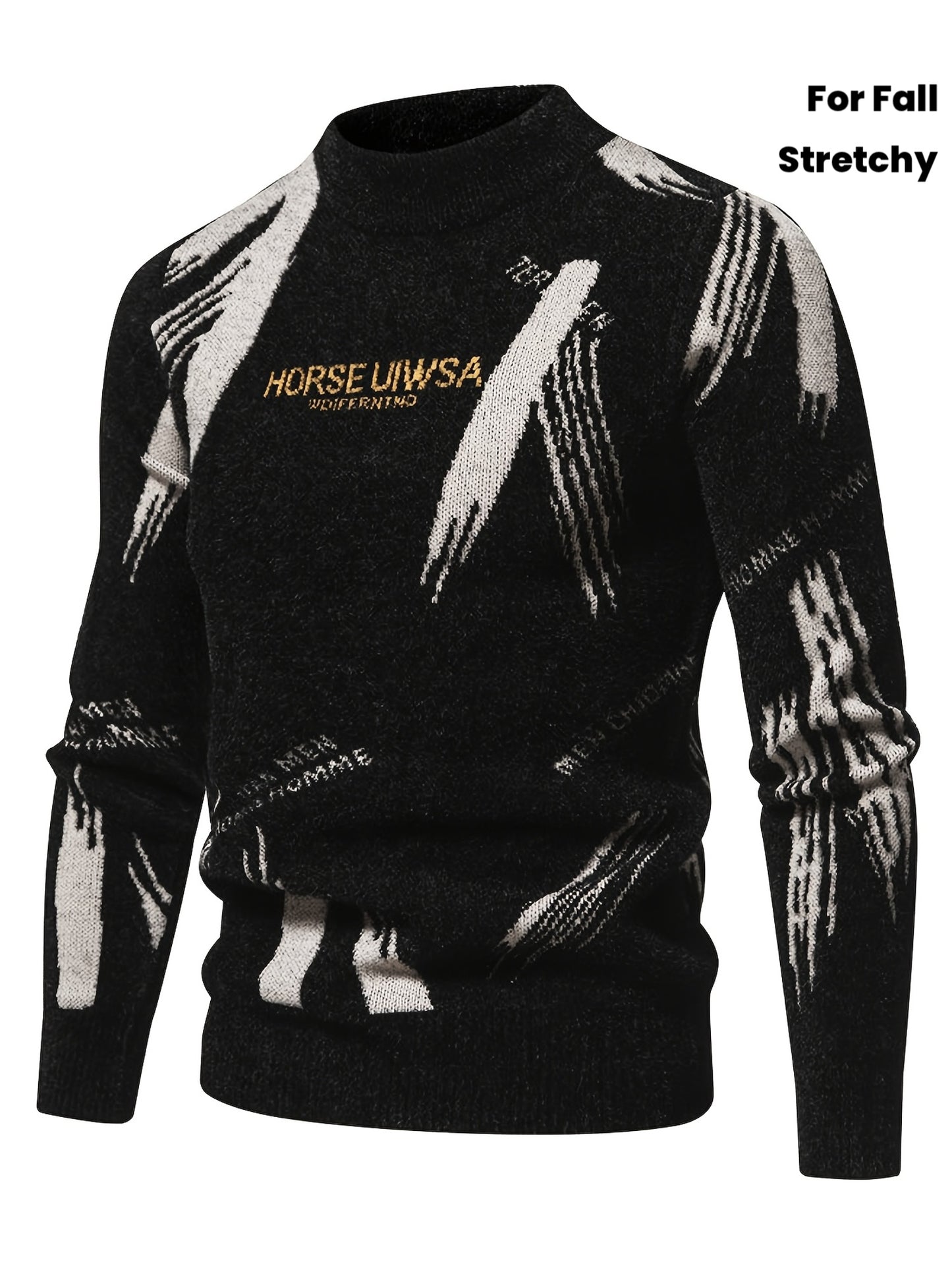 Տղամարդու առօրյա սվիտեր | Կրկնակի դեկոլտեով, միջին երկարության, այբուբենային ժակարդի նախշերով, իդեալական է աշուն/ձմեռ համար