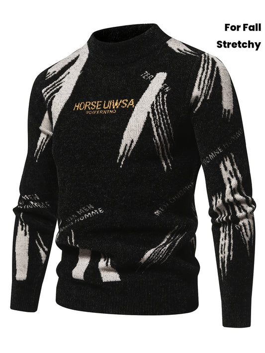 Men'S Casual Sweater | Crew Neck, Medium Stretch, Alphabet Jacquard Pattern, Perfect for Fall/Winter