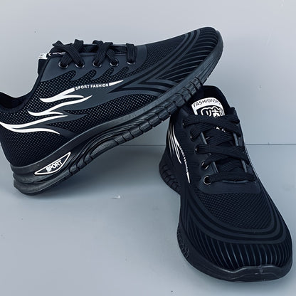 Men's Trendy Striped Running Shoes Lace Up Breathable Low Top For Outdoor Walking Jogging Casual Activities All Seasons