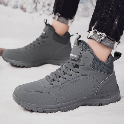 Տղամարդկանց միջին բարձրության ձմեռային ձնագնացքներ - Թեթև, չսահող, տաք փափուկ երեսպատում, դիմացկուն MD ներբան, սև աշխատանքային և փողոցային ոճ արտաքին սպորտի, արշավների և ամենօրյա հանգստի համար, ձմեռային կոշիկներ, արշավային կոշիկներ, նրբագեղ դիզայն, ճկուն