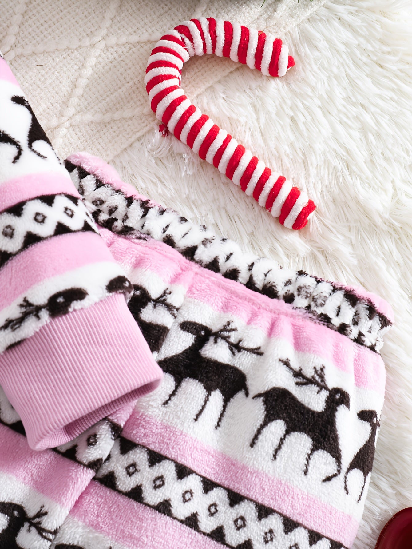 2pcs Girls' Cute Deer Print Fashionable Thick Flannel Set for Autumn/Winter, Soft and Comfortable Warm Outfit, Versatile Casual Attire with Outdoor Activities, Winter Clothing, Autumn Fashion, Stylish Kids' Wear, Playful Desi