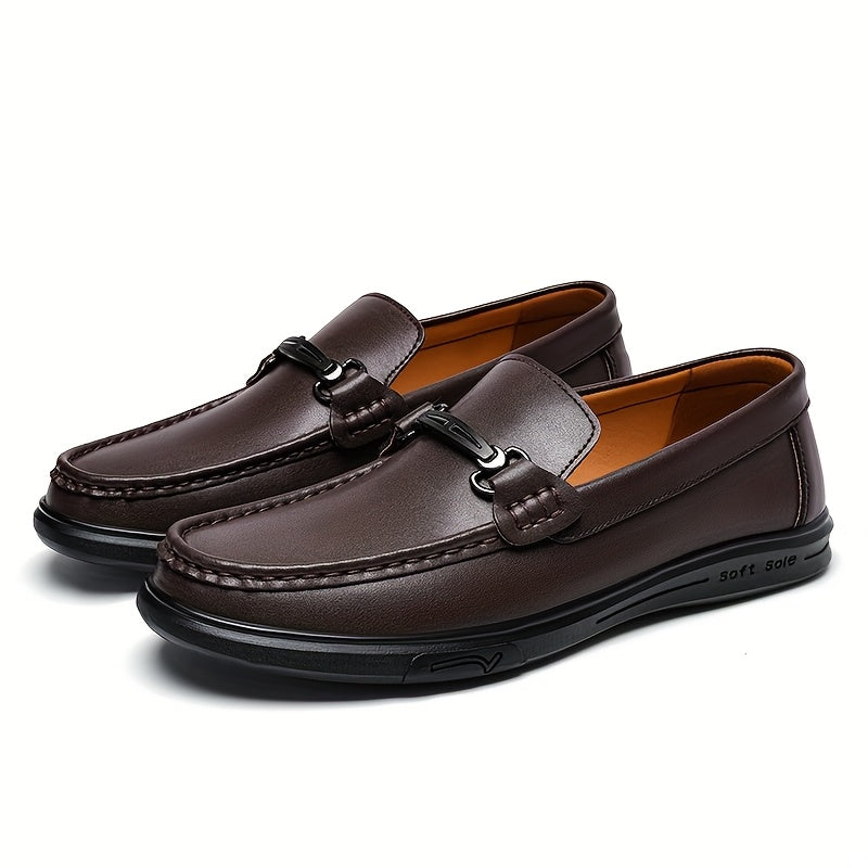 Men's Casual Genuine Leather Loafers with Adjustable Buckle, All-Seaso