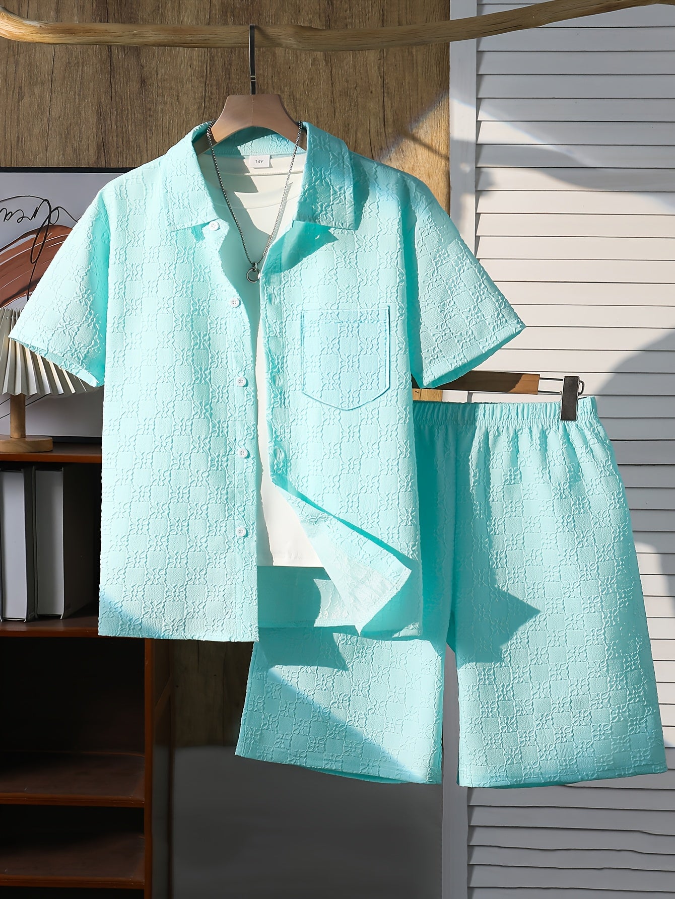 Boys Casual Short-Sleeve Shirt and Shorts Set for Summer