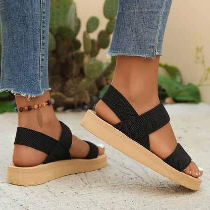 1 Pair Women'S Casual Open Toe Wedge Sandals - Solid Color Fabric Upper with Slip-On Closure, EVA Sole and Insole, Low Heel Platform Shoes for All Seasons