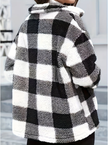 Women'S Plaid Jacket - Soft Brown/Black/Beige/White/Gray/ - Button-Front Closure, Structured Fit for Fall/Winter - Everyday & Formal Outfits - Cozy Outerwear for Women, Casual Wear, Classic Turndown Collar, Durable Fabric, Se