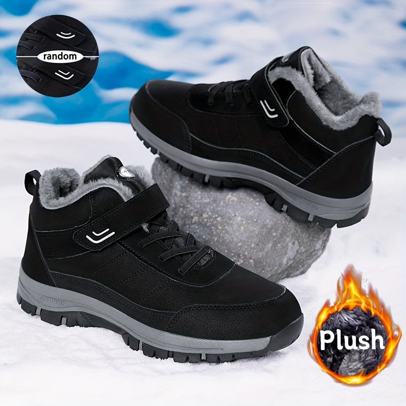 's & 's Winter Warm Ankle Boots with Lace-Up & Buckle Closure, Traction Tread Sole, Round Toe -like Upper - All-Terrain Ice/Snow Boots for, Outdoor, Daily Cold Weather (Unisex, Dark Grey/Brown)