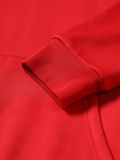 Men's Red Hooded Christmas Sweater with White Fur-like Collar & Golden Trim - Long Sleeve Loose Fit Casual Pullover, Machine Washable Winter Warmth for Holiday Parties, New Year's Eve & Winter Events - Festive Sweater for Men