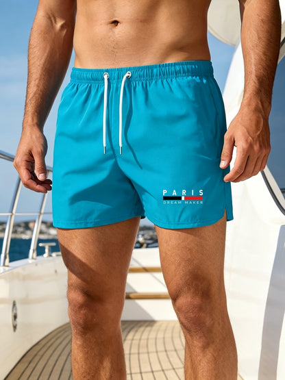 Men's Quick-Dry Swim Trunks with Paris Print, Lightweight & Comfortabl