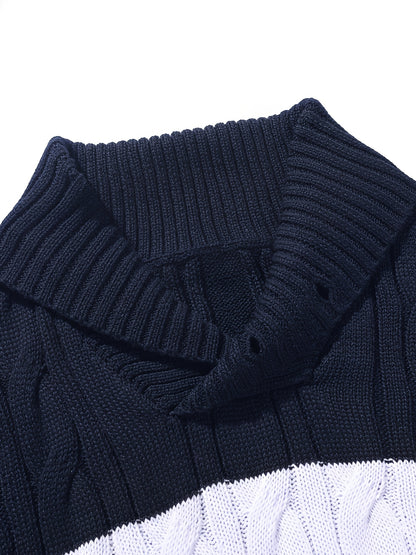 Men's Business Style Color-Block Sweater, Fashionable Trendy Spliced Large Lapel Pullover, Versatile Button-Design Sweatshirt