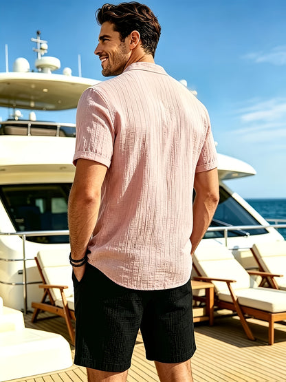 Men's Casual Summer 2-Piece Set: Stand Collar Shirt & Shorts