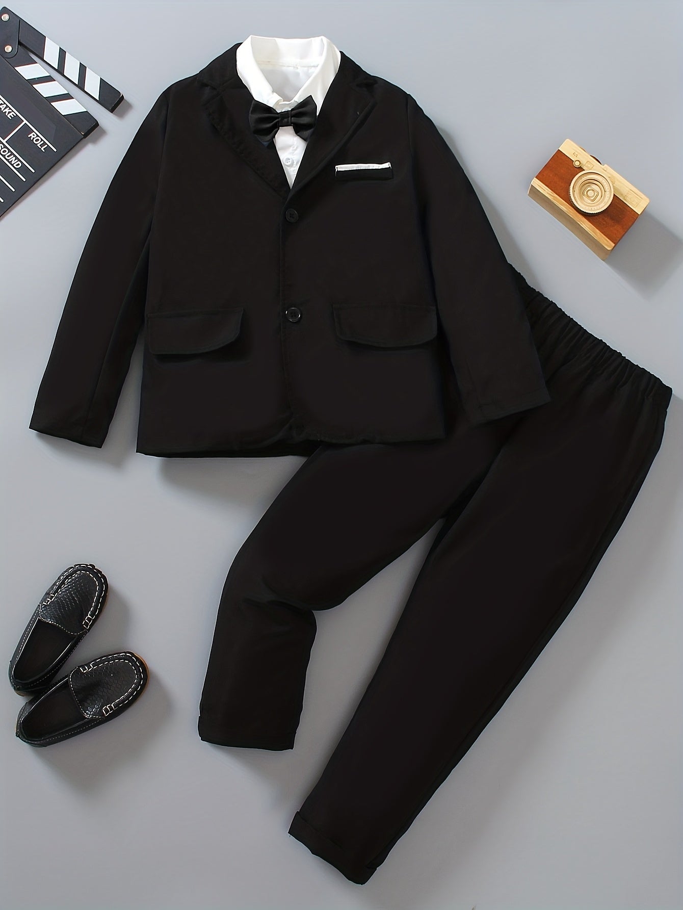 Boys' Solid Color Casual Suit Set for Spring and Autumn