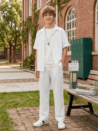 Boys' Preppy Long Pants Set for Spring Summer Fall - ayq