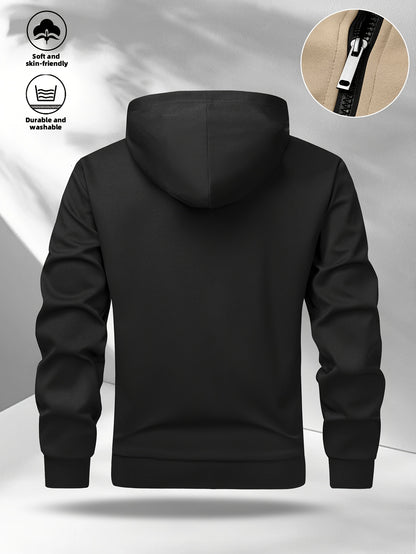 Men's Casual Hooded Zip-Up Softshell Jacket for Spring/Fall