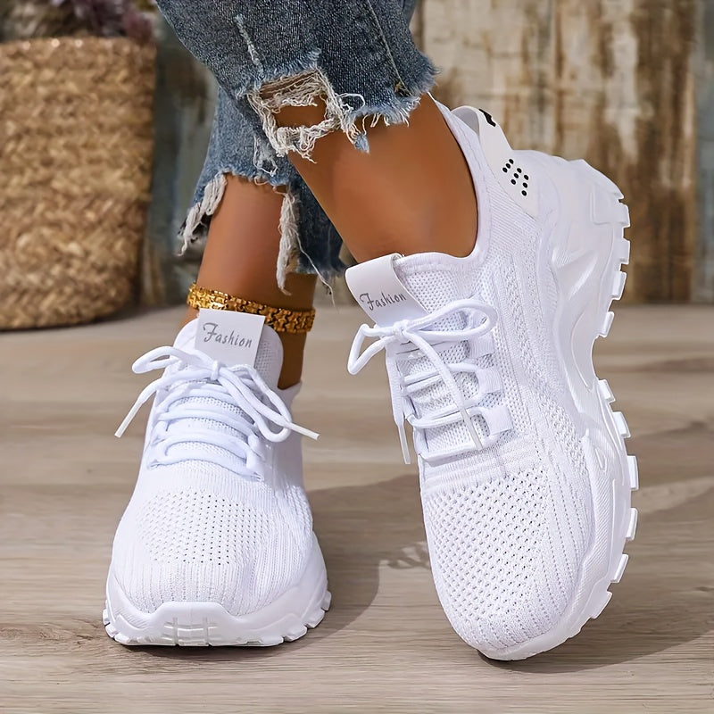 Women's Casual Lace-Up Sneakers - Lightweight All-Season Fabric Shoes