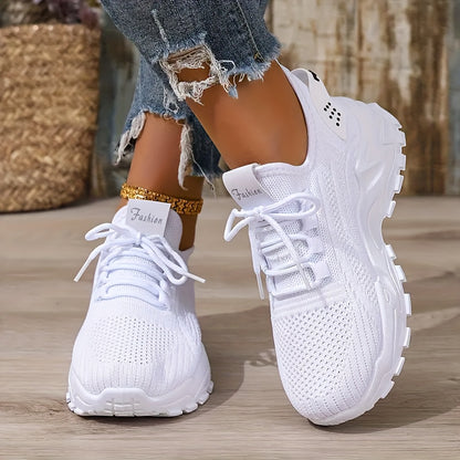 Women's Casual Lace-Up Sneakers - Lightweight All-Season Fabric Shoes