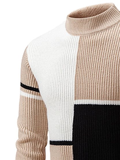 Տղամարդկանց աշնանային ձմեռային նոր կլոր վզնոցով սվիտեր | Գունային բլոկների դիզայն, առօրյա բազմակողմանի վերնաշապիկ, ակրիլային գործվածք՝ թեթևակի ձգվողությամբ