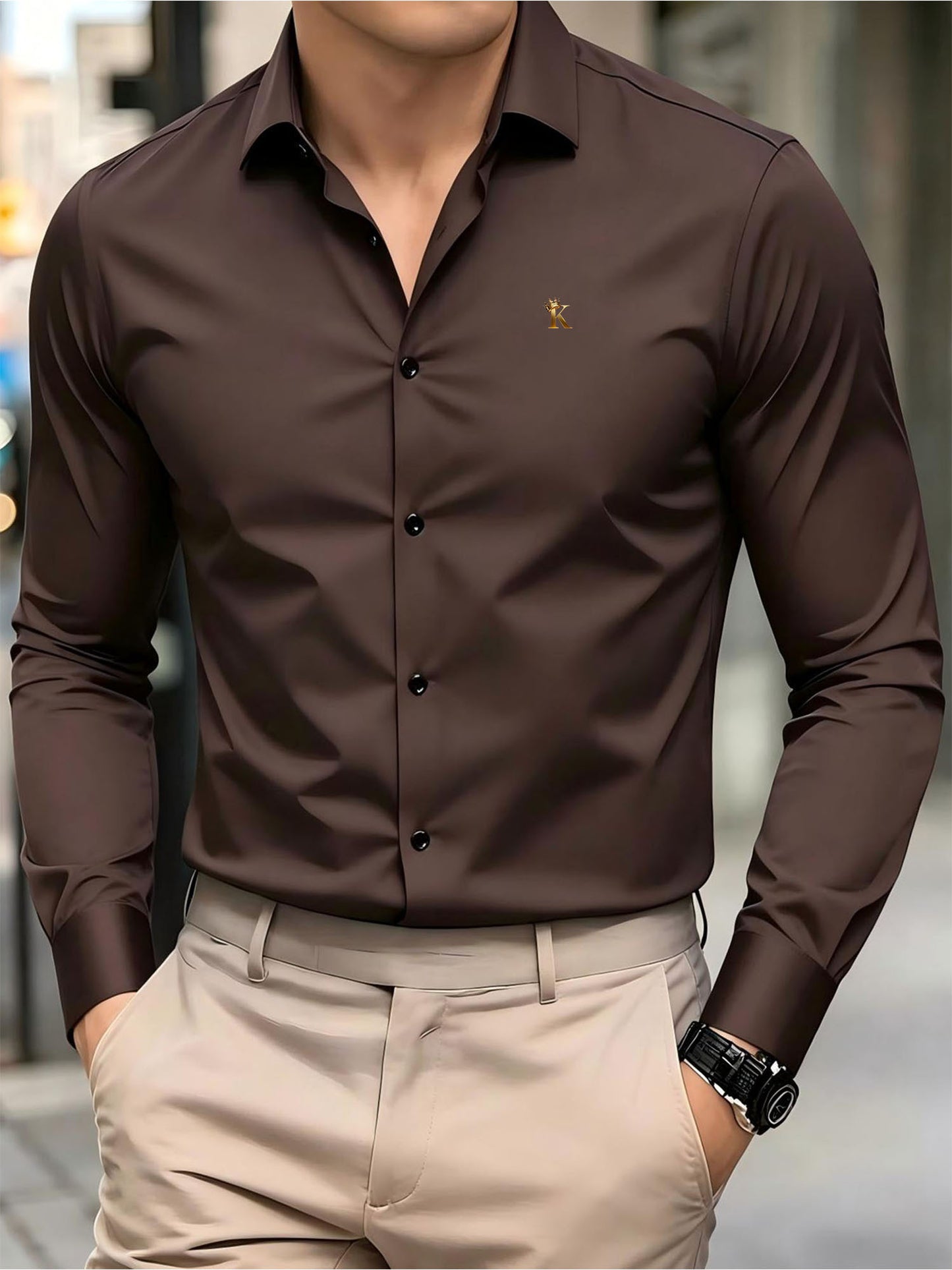 Men's Casual Minimalist Logo Print Shirt for Spring and Fall