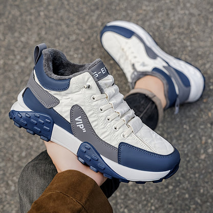Men'S Stylish Winter Sports Shoes - in And Navy Blue, Featuring Lace-Up Ankle Boots, Thick PVC Soles, Upper Material, Breathable Fabric Lining, Perfect for Casual Wear Throughout The Seasons, Ideal Winter Boots for Men, Fashi