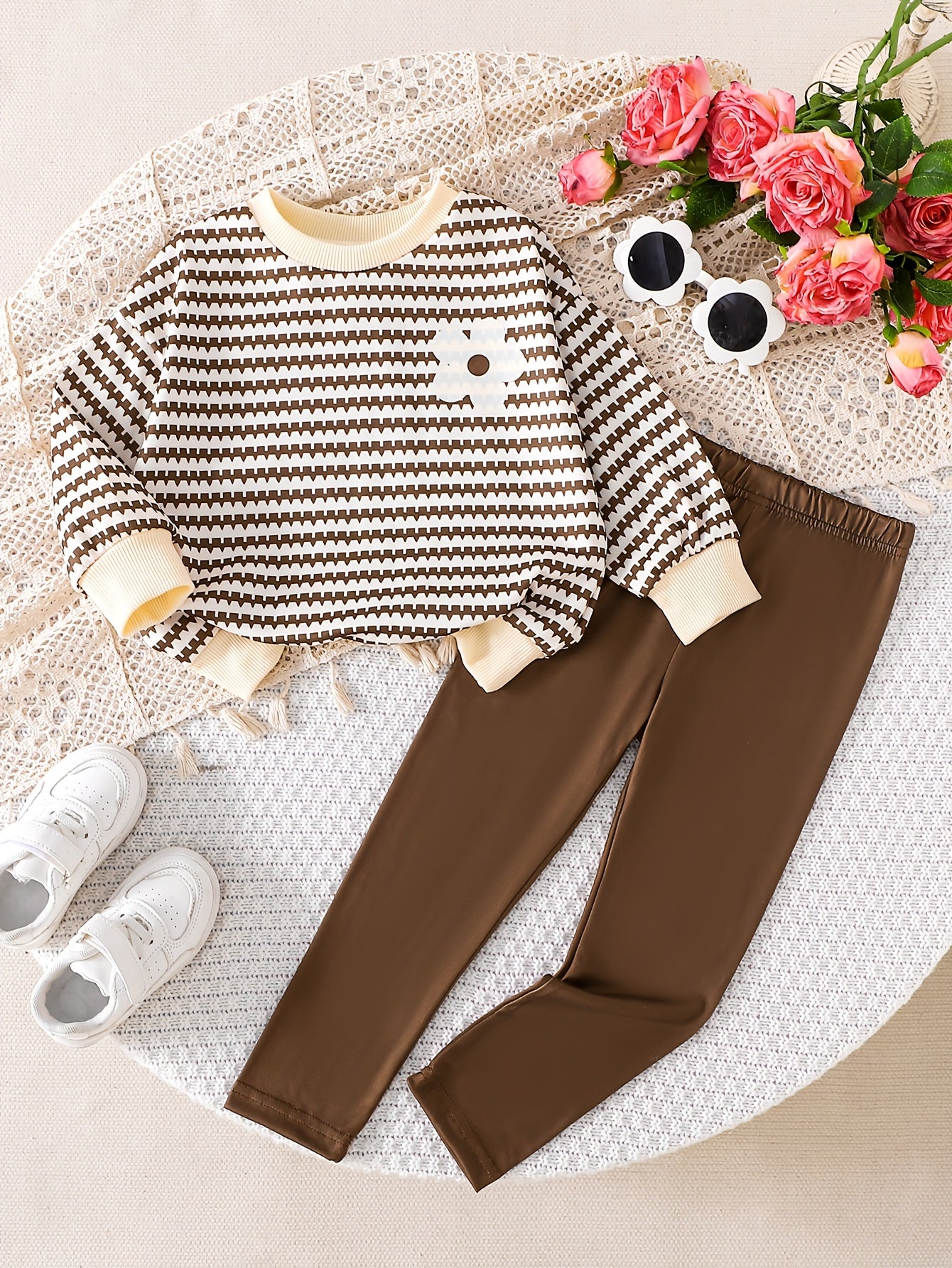 Girls' 2-Piece Floral Stripe Sweatshirt & Leggings Set