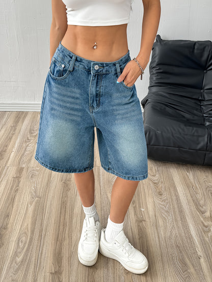 Women’s Casual Wide-Leg Denim Bermuda Shorts for Spring/Summer