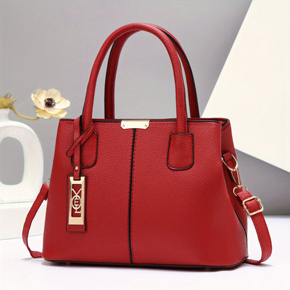 Large Capacity Gray PU Tote Bag - Stylish Versatile Shoulder & Crossbody Bag with Adjustable Straps, Zip Closure, and Polyester Lining