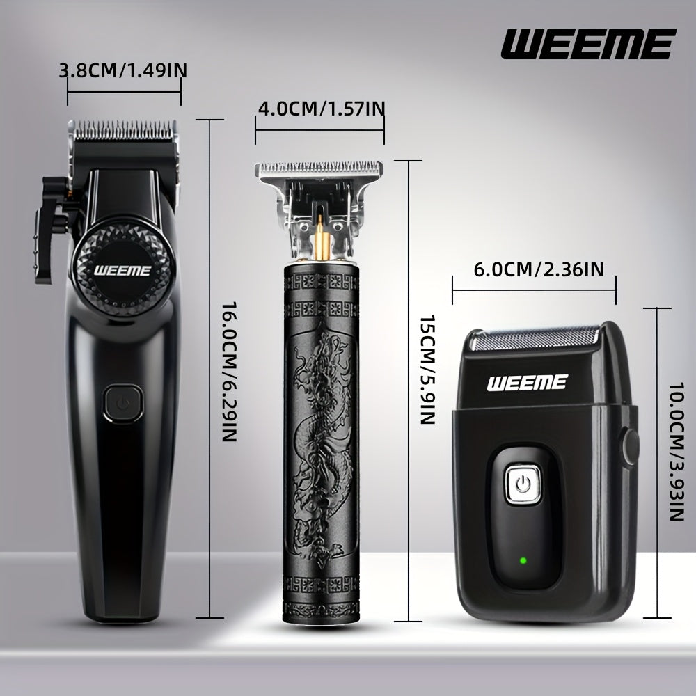 WEEME 3pcs/2pcs Hair Clippers for Men, All-in-One Grooming Gift Set, Professional Cordless Trimmer with T-Blade & Foil Shaver, LCD Display, Barber Kit for Men (Black) - ayq