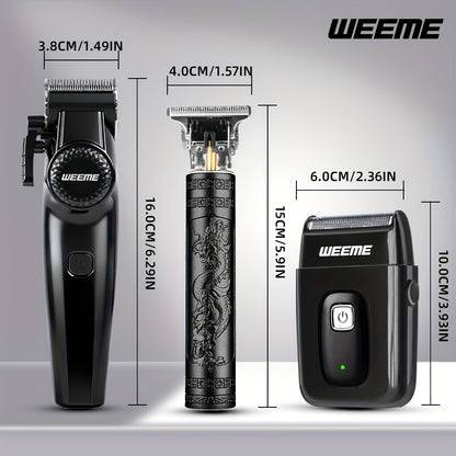 WEEME 3pcs/2pcs Hair Clippers for Men, All-in-One Grooming Gift Set, Professional Cordless Trimmer with T-Blade & Foil Shaver, LCD Display, Barber Kit for Men (Black) - ayq