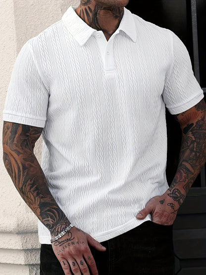 Summer Casual Textured Polo Shirt | Men'S Short Sleeve, Regular Fit, Solid Color with Button Details, Perfect for Outings and Festivals - ayq