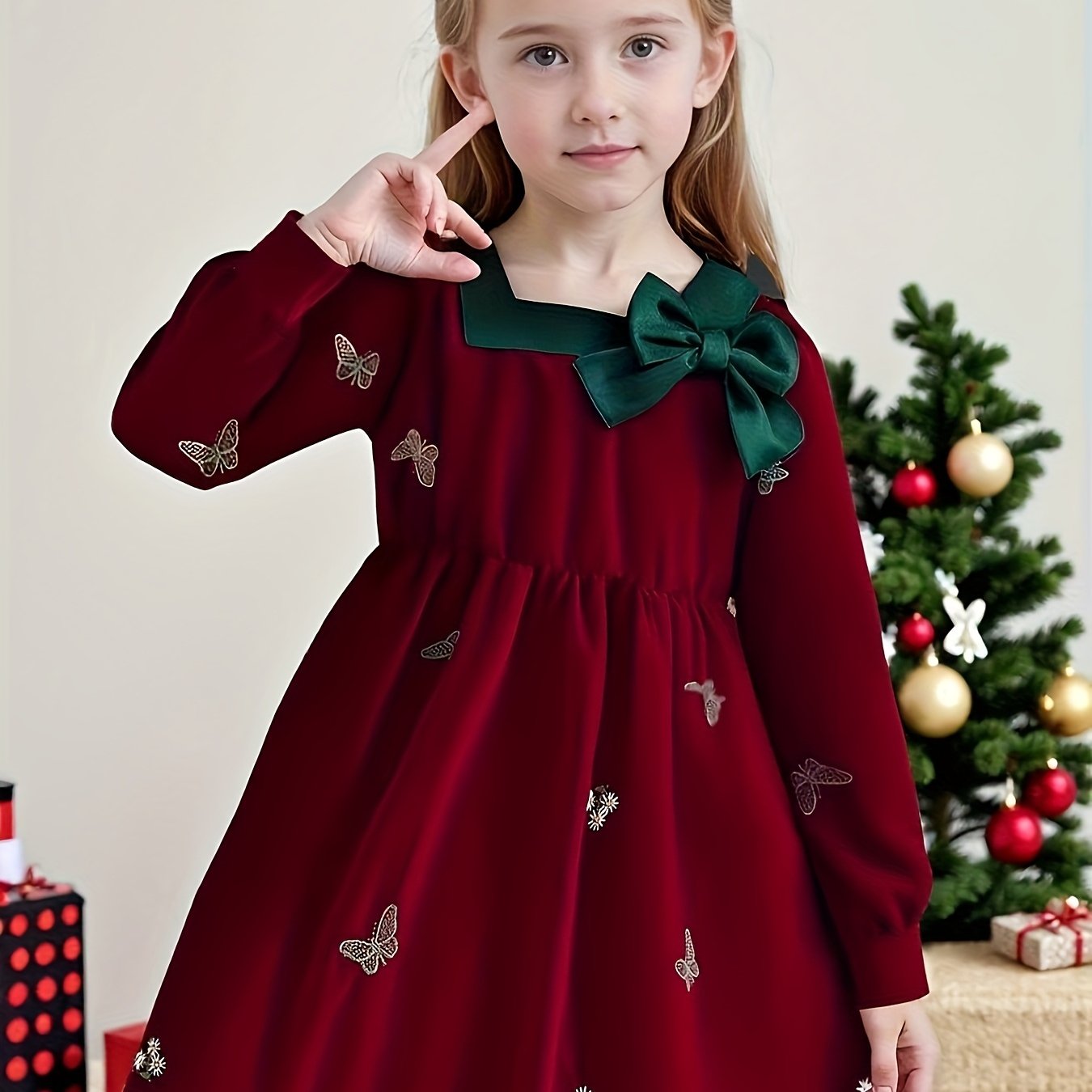 Dreamy Party Dress for Girls - Sweet 3-D Bow with Playful Embroidered Accents, Long Sleeve Spring/Fall Holiday Gathering Outfit