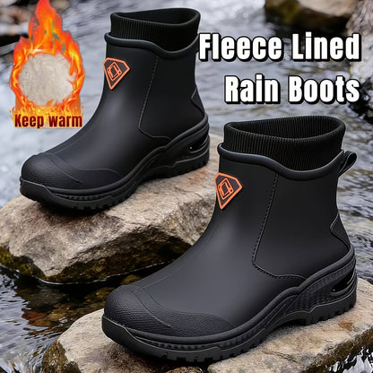Unisex Winter Plush-Lined Rubber Rain Boots - Slip-Resistant