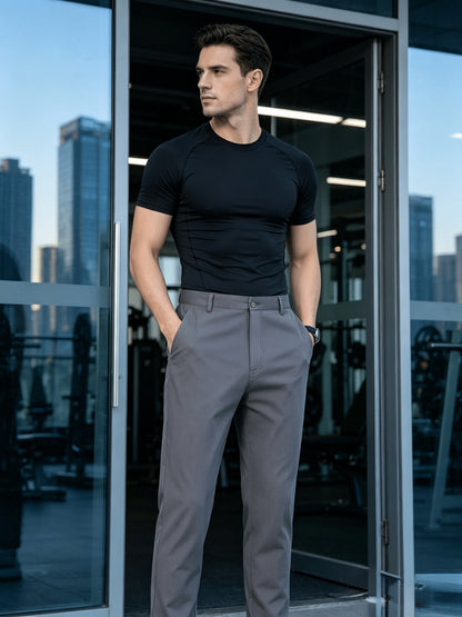 Men's Classic Straight-Leg Cotton Trousers with Deep Pockets