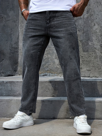 Men's Regular Fit Distressed Denim Jeans - Light Grey, Blend, Machine Washable, Year-Round Comfort & Style