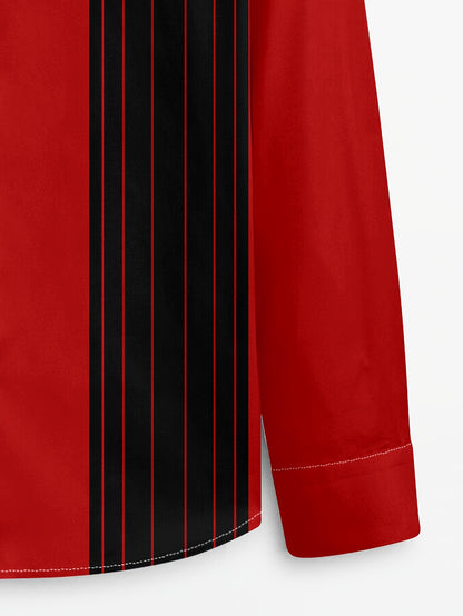 Men'S Christmas Long Sleeve Shirt - Red & Holiday Party Shirt with Santa Claus, Reindeer & Snowflakes, Button-Up Collar, Non-Stretch Fabric for Christmas, Halloween, New Year